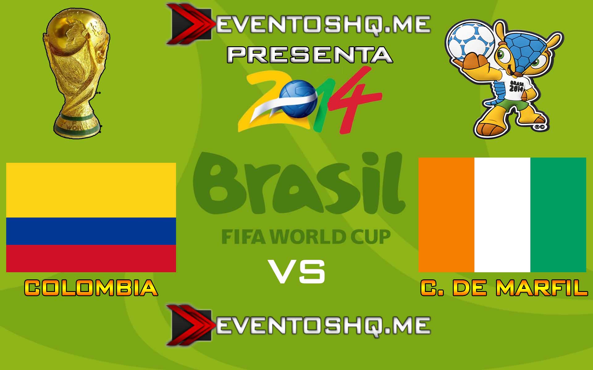 Ver en Vivo Colombia vs Costa de Marfil Mundial Brasil 2014 www.eventoshq.me